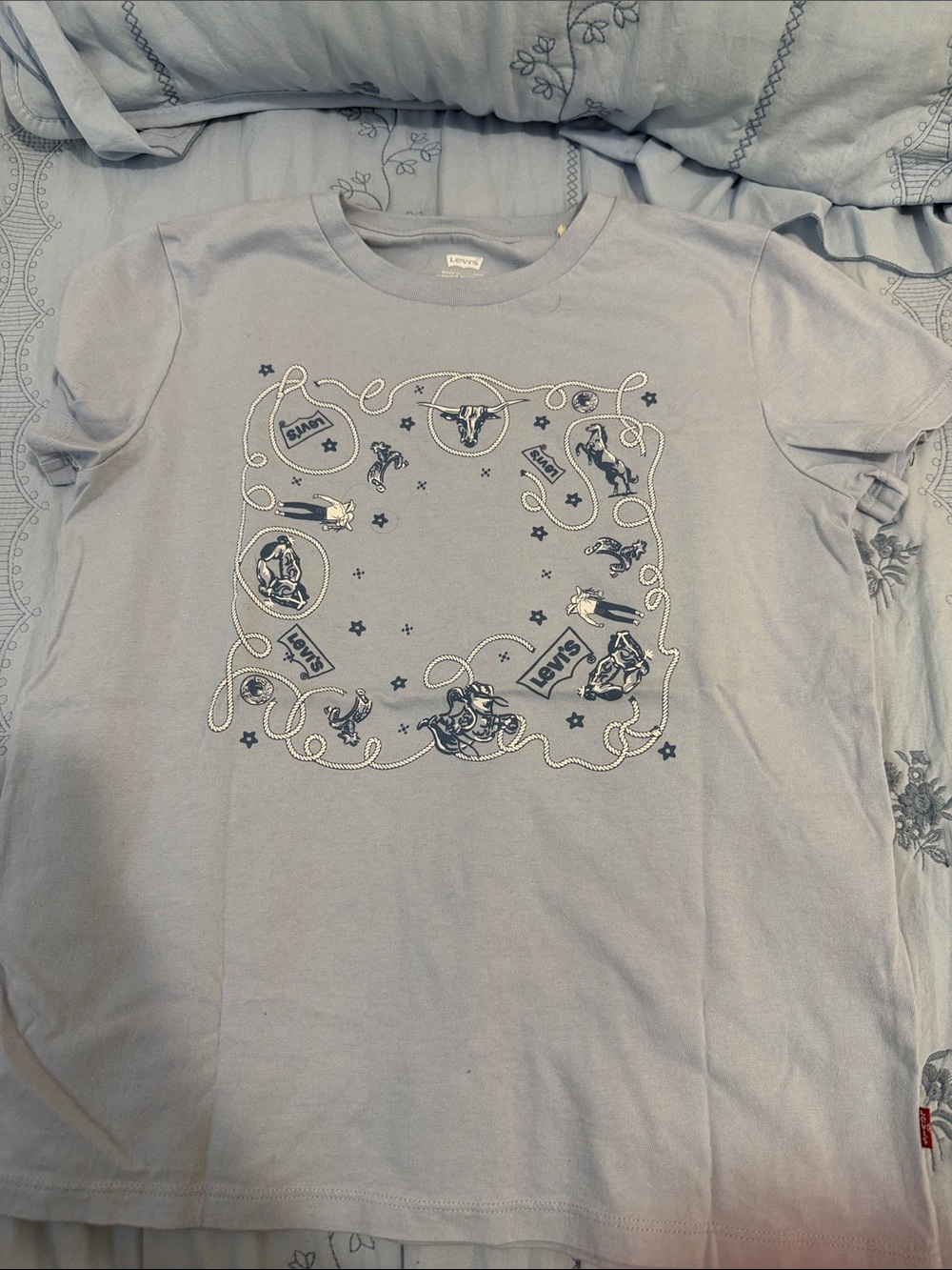 Levi's Light Blue Short Sleeve Graphic Tee with Western Bandana Print
